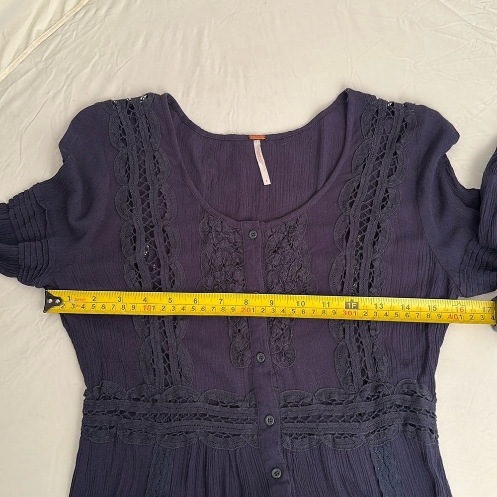 Free People navy boho three quarter bell sleeve maxi dress 2 - Picture 7 of 12